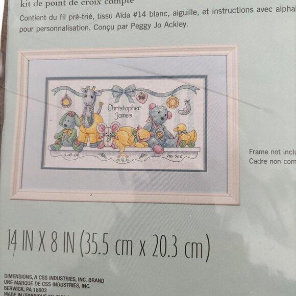 DIMENSIONS Counted Cross Stitch Kit Baby Birth Record Toy Shelf New Orig Package - Picture 3 of 4
